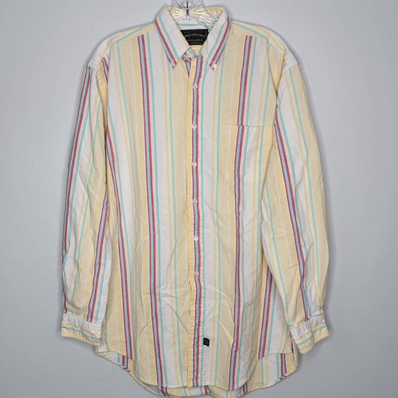 VTG 90s POLO COUNTRY Ralph Lauren Vertical Stripe Pastel Button Up Shirt Medium - Picture 1 of 8